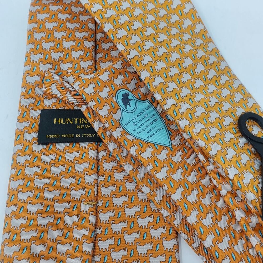 Hunting World Orange and tan Rhinoceros 100% Silk tie - Picture 6 of 9